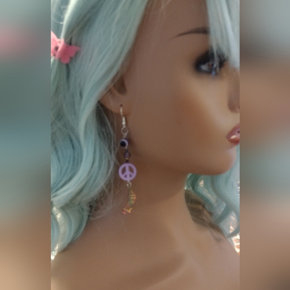 Evil eye peace butterfly beaded earrings dangles - Picture 6 of 6